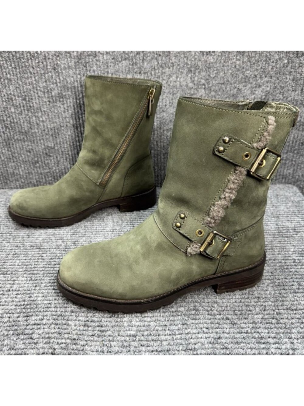 UGG Niels Suede Boots Womens 9.5 Green Moto Biker Water Resistant Fleece 1018607 - Picture 1 of 13